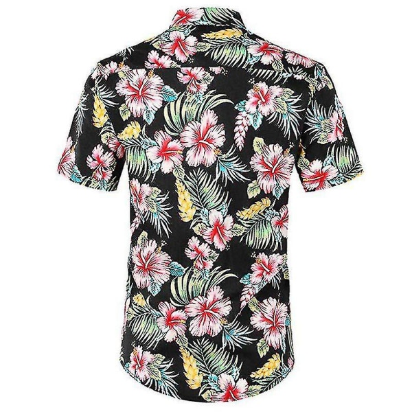 Män Hawaii Beach Shirt Holiday Aloha Summer Casual Kortärmad Button Up Shirts Toppar Black Floral XL