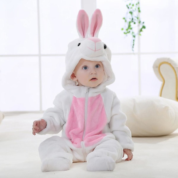 Unisex baby Vinter Höst Flanell Cosplay Jumpsuit med huva Rabbit 80cm