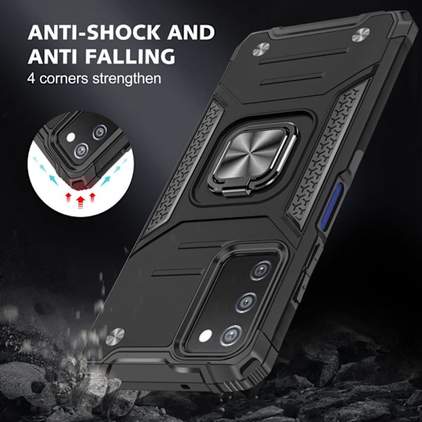 Xhy Samsung Galaxy A03S Case med magnetisk ringhållare Kickstand Militärklass helkropp Dubbellagers fallskydd Robust Hållbar lossnar black