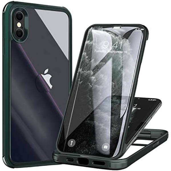 UBUNU iPhone Xs Max- case med skärmskydd [Inbyggt 9H hårt härdat glas], för Magsafe 360 ​​helkroppsskydd, genomskinligt skyddande iPh Green