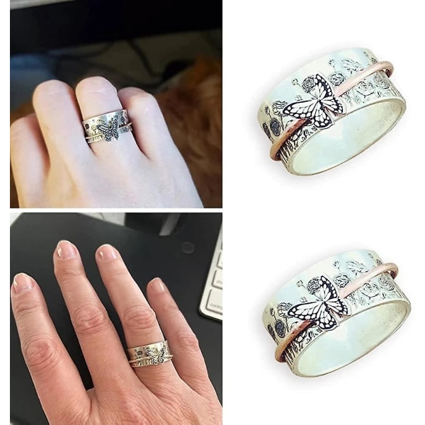 Butterfly Spinner Ring För Kvinnor Män Ångest Anti Anxiety Fidget Ring För Ångest Silver Vintage alloy Butterfly8