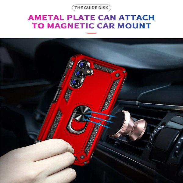Xhy Samsung Galaxy A14 5G- case med skärm- och linsskydd och magnetiskt ringfäste Kickstand Military Grade helkropp dubbellager Durabl red
