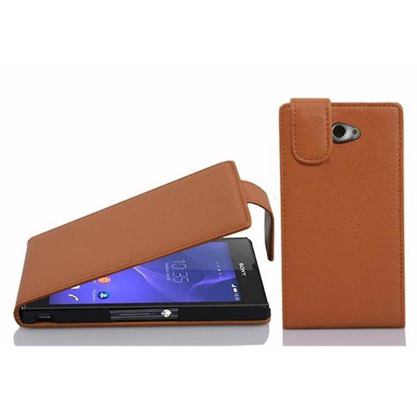 Sony Xperia M2 / M2 AQUA Hülle Handy Cover Flip Case Etui - med texturerad yta COGNAC BROWN Xperia M2 / M2 AQUA