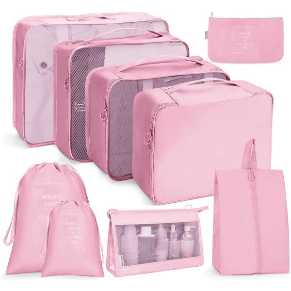Travel förvaringsväska set Makeup Pack 9-delat set rosa