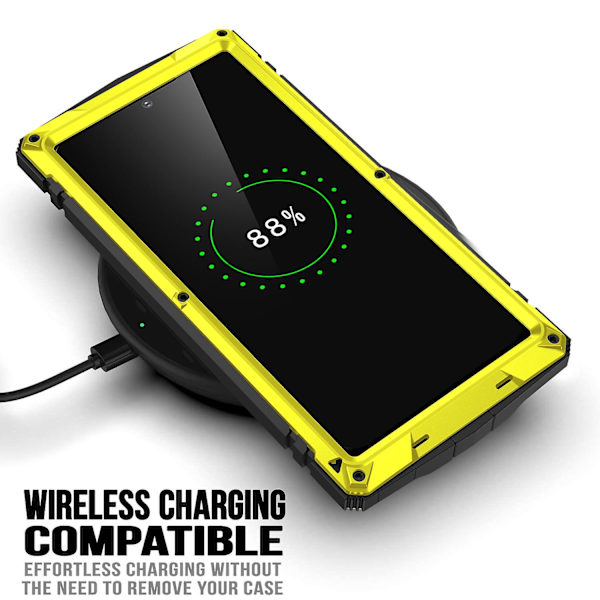 R-just för Samsung Galaxy S23 Ultra PC+silikon+metall Vattentätt, droppsäkert case Dold Kickstand Bakre cover med skärmskydd i härdat glas Yellow