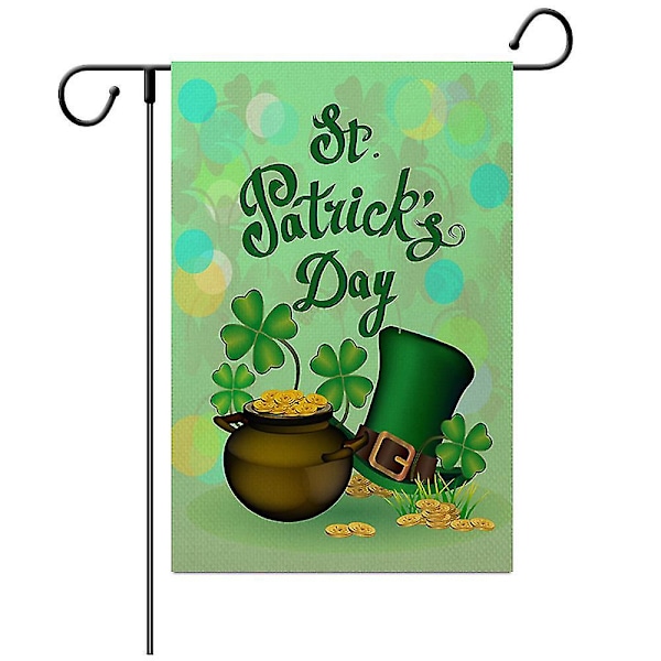 Shxx St. Patricks Day Garden Banner, irländsk semester, dekorerad med klöver, guldmynt och hatt. Hög kvalitet och glad trädgård Banner-weatherp null none