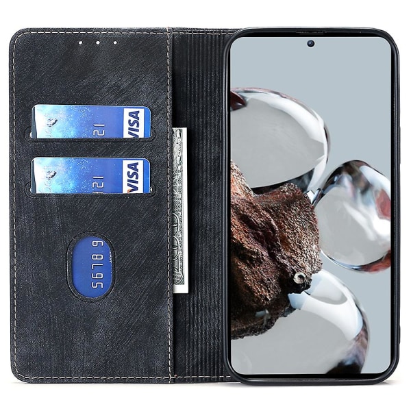 Texturerat cover för Xiaomi Redmi Note 12 Turbo / Poco F5 5g Rfid blockerande plånbok Magnetisk läder Flip Stand Case Black