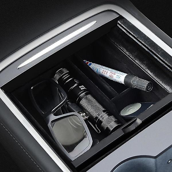 För Tesla Model 3 Y Tillbehör Auto Center Console Organizer Abs Förvaringslåda Brickfilt Fodrad/silikonmatta 2021 2022 2023 Felt Lined Version
