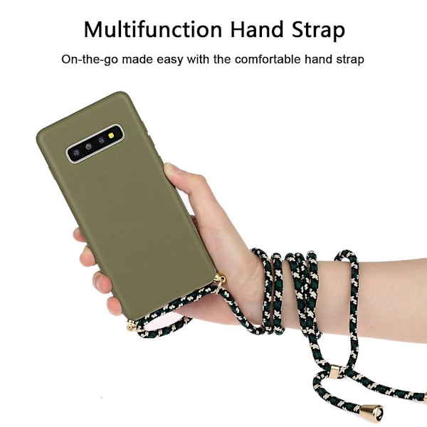 Wheat Straw Material + Tpu Case med snodd för Samsung Galaxy S10 Plus Army Green For Samsung Galaxy S10 Plus