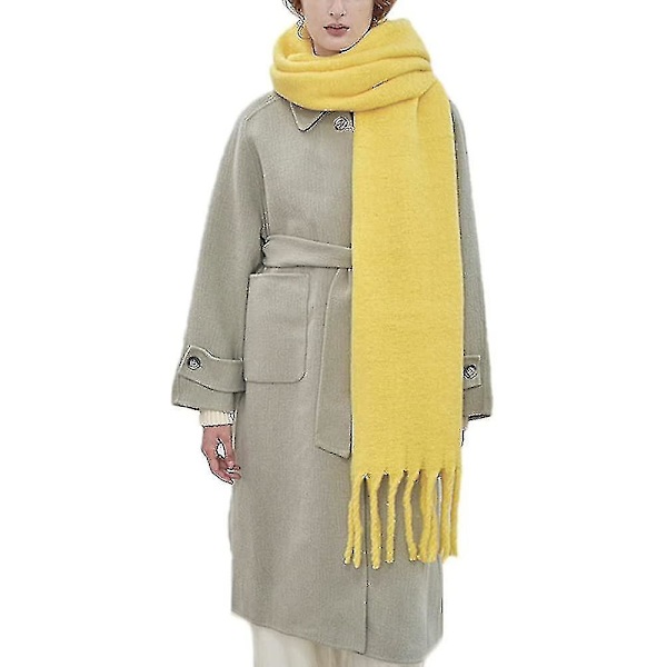 Stor Chunky Scarf Färgglad Cashmere Feel Överdimensionerade halsdukar Filt Mjuk Stor Ullsjal Tjock Vinter Varma Kvinnor Yellow none
