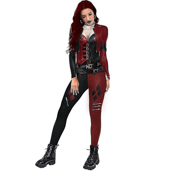 Dam Harley Quinn Kostym Klassisk Harley Quinn Halloween Cosplay Costume Jumpsuit XL
