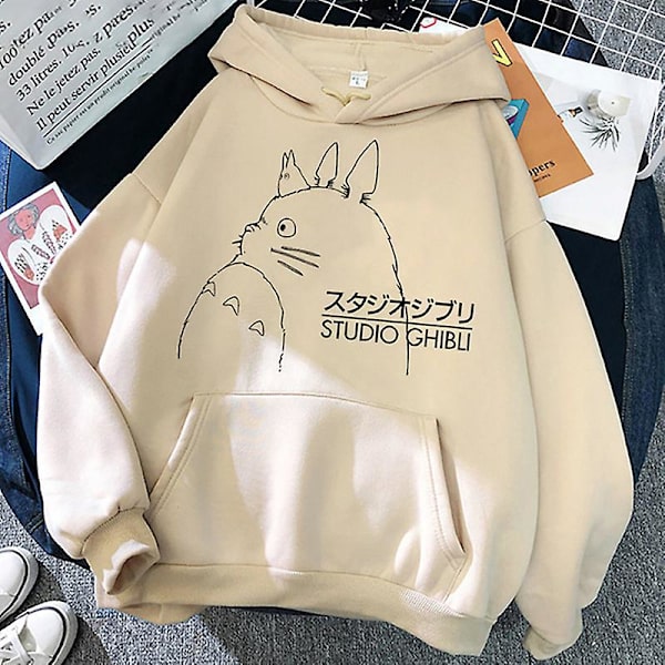 Studio Ghibli Totoro Hoody Japansk anime Spirited Away Print Luvtröja Herr Oversized 90-tals Manga Miyazaki Hayao Sweatshirt Unisex Beige9