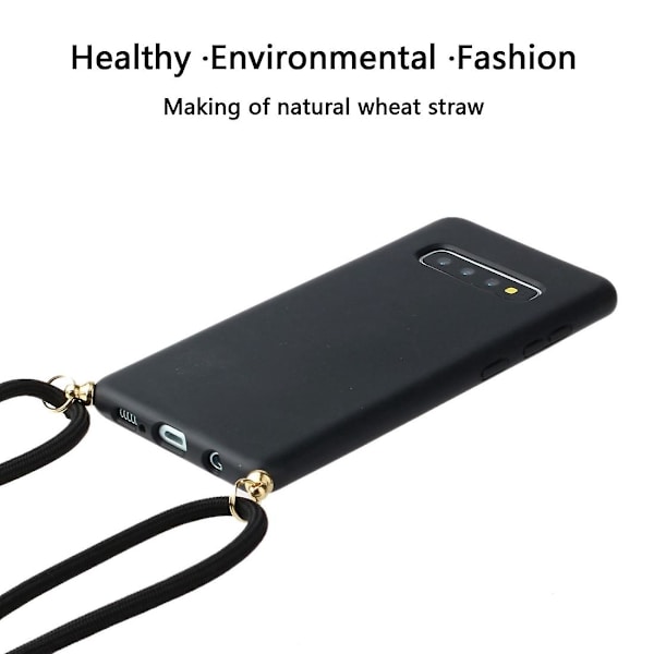 Wheat Straw Material + Tpu Case med snodd för Samsung Galaxy S10 Plus Black For Samsung Galaxy S10 Plus