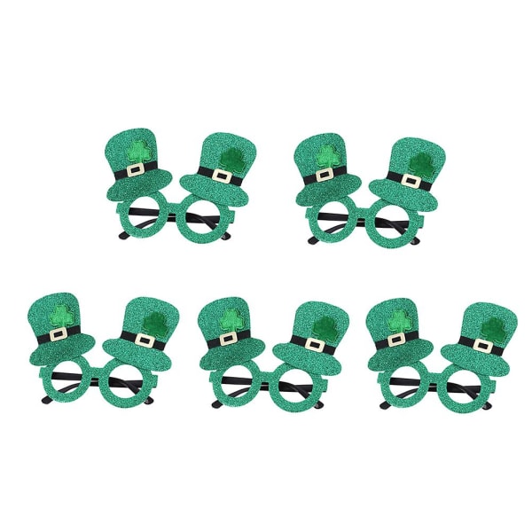 3st St. Patricks Day Glasögon Glitter Shamrock Nyhet Linslös Leprechaun Hat Glasögon Festtillbehör Glasögonbågar Festivaldekor 5st Gr Green 5pcs