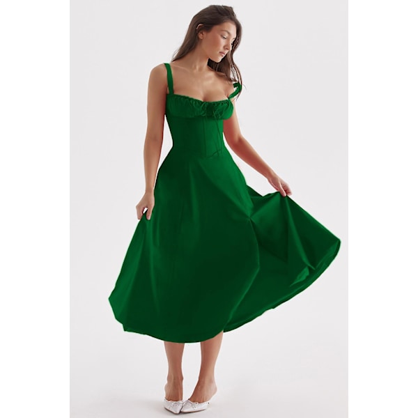 Blommönstrat print ärmlöst rynkad byst delat lår Boho midiklänning Carmen print bustier solklänning Green Slip Dress Asia 2XL   EU XL