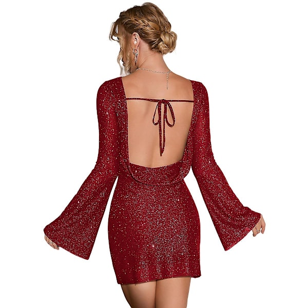 Kvinnor med rygglös volangärm Sparkling Mesh miniklänning Red M