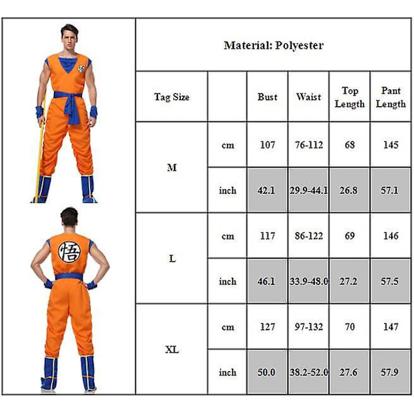Dragon Ball Anime Son Goku Cosplay Party Dräkt Set Fancy Dress Outfits Set Presenter XL