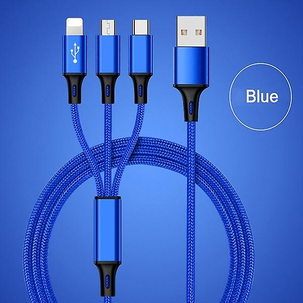 3 i 1 USB laddningskabel, datakabel, snabbladdningskabel 2 m kabel Blue