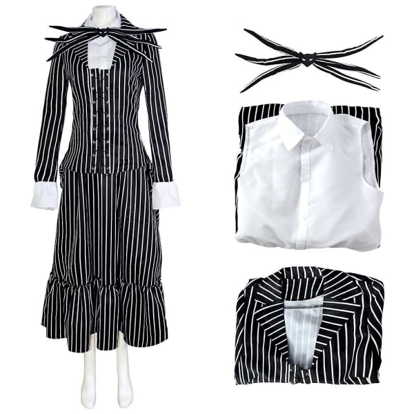 Jack Skellington Cosplay Kostym Pumpkin King Suit Halloween Fancy Dress Karneval Kostym För Vuxna Barn Female 130