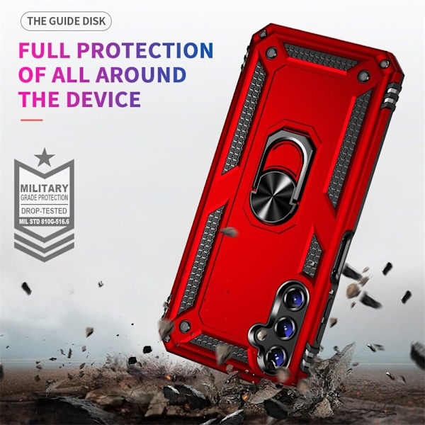 Xhy Samsung Galaxy A14 5G- case med skärm- och linsskydd och magnetiskt ringfäste Kickstand Military Grade helkropp dubbellager Durabl red