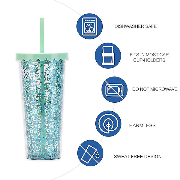 700 ml dubbellagers plastmugg, enkel genomskinlig glitterhalmkopp med paljetter, vattenkopp med stor kapacitet style3