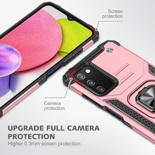 Xhy Samsung Galaxy A03S Case med magnetisk ringhållare Kickstand Militärklass helkropp Dubbellagers fallskydd Robust Hållbar lossnar rosegold
