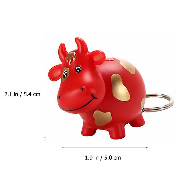 Bedårande Led Cow Cattle Nyckelring Med Ljud Ficklampa Mini Rolig leksak för barn Red 5.4x5cm