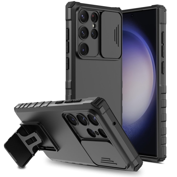 Htwon för Samsung Galaxy S23 Ultra phone case med cover Justerbart ställ, blå black