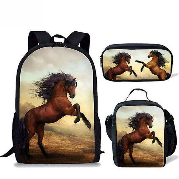 Rolig häst 3 st/ set Ryggsäck 3d Print Skol Student Stor kapacitet Ryggsäck Resa Laptop Dagsäck Axelväska Case 10 none
