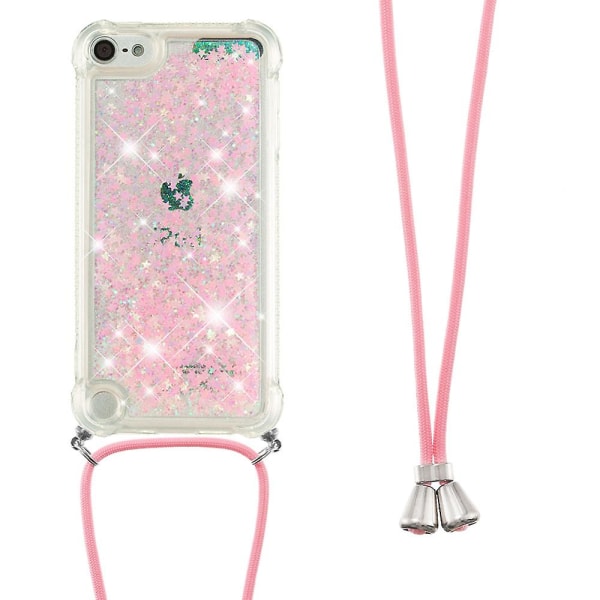Long Lanyard Glitter Liquid Quicksand Tpu Cover för Ipod Touch (2019)/ipod Touch 6/5 - Mörklila hjärtan Silver Pink Stars