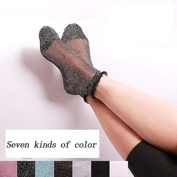 Sommar Dam Damer Sheer Silky Glitter Transparent Lace Ankel Socks Gift,su Guo Mei Silver-silver none
