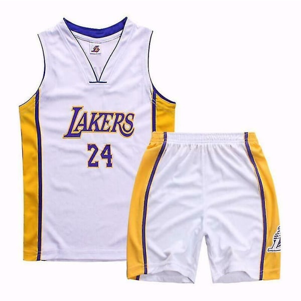 Kids Unisex Basket Training Suit Kits Väst Skjorta + Shorts Sets_s 24 White lakers S(120CM-130CM)