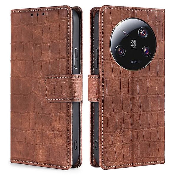 För Xiaomi 13 Ultra Flip phone case Crocodile Texture Pu Läder Skin-touch cover Brown