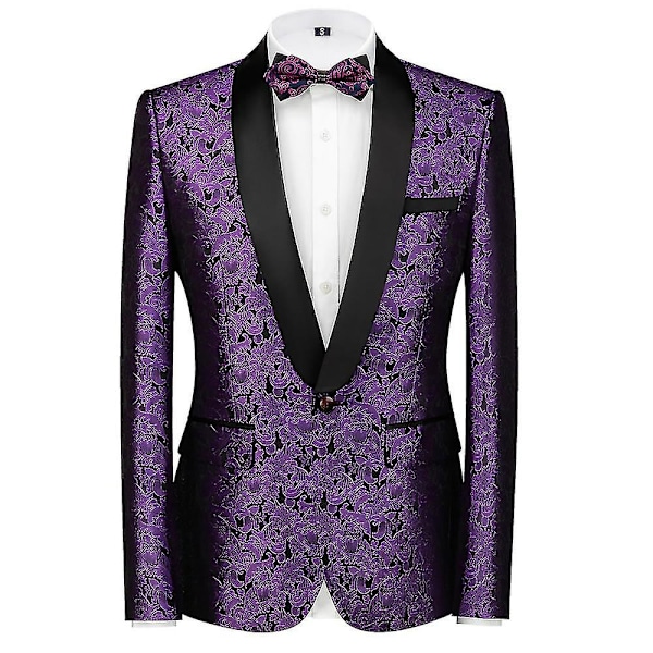 Schan Herr 3-delade kostymer Sjal Lapel Enknapps Smoking Blazer Västbyxor Set För Bröllop Purple S