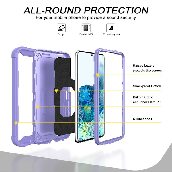 Case för Samsung A12 5G Case, Galaxy A12 Case, Allytech Slim Fit Rugged 3-lagers stötsäkert skydd Hybrid Kickstand Phone case Cover för purple