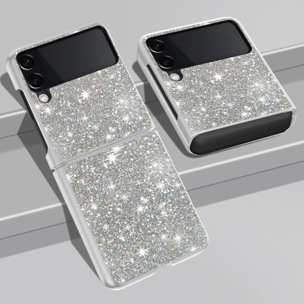 Söt Glitter Bling Stötsäkert case som är kompatibelt med Samsung Galaxy Z Flip 3 Silver