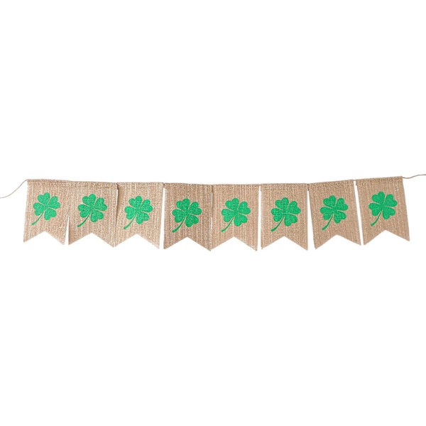 2,8 meter Shamrock Burlap Banderoller Grön klöver Bunting Garland Svalstjärtsflaggor för St. Patrick's Day-dekorationer St Paddy's Decor null none