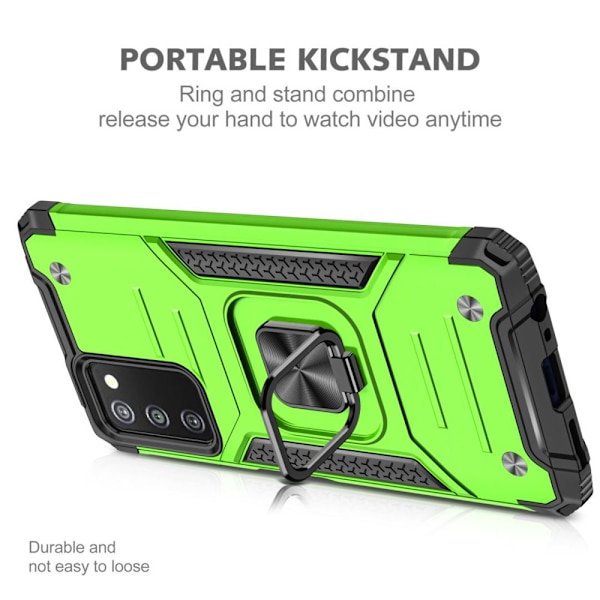 Xhy Samsung Galaxy A03S Case med magnetisk ringhållare Kickstand Militärklass helkropp Dubbellagers fallskydd Robust Hållbar lossnar green