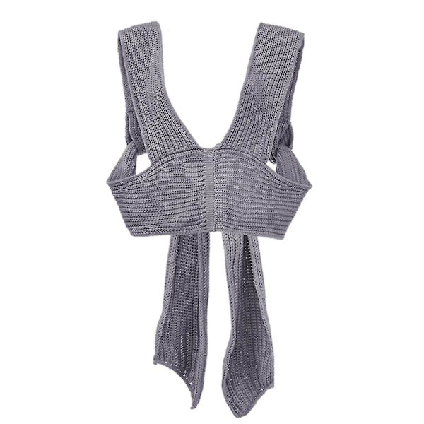 Kvinnor Kitted Väst Bandage Tröja Mode Ärmlös Crop Top Fall Solid Pullover Gray
