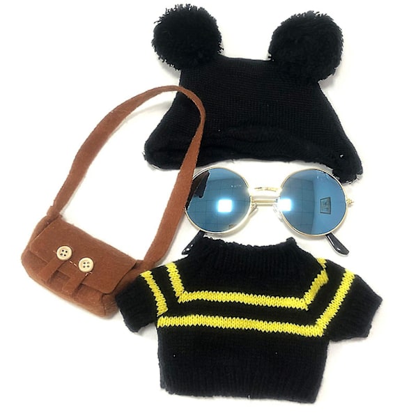 Fyllda Duck Doll Kläder Svart Hatt Tröja Brun Väska Solglasögon Fashionabla Plysch Doll Kläder null none
