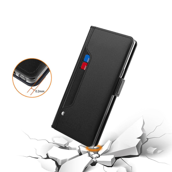 För Asus Rog Phone 5 Spegelfunktion Magnetisk stängning Pu Läder Phone case Folio Flip Stand Korthållare Cover Black