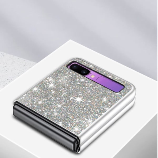 Sött glitter bling stöttåligt skyddande skal kompatibelt med Samsung Galaxy Z Flip 3 Silver