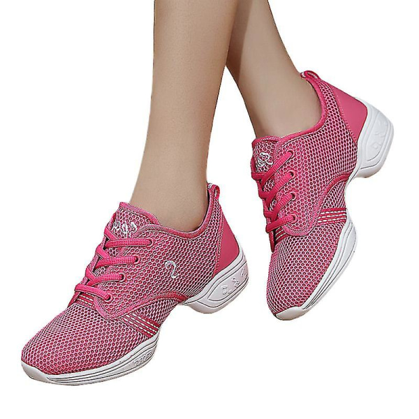 Jazzsko med snörning för kvinnor Lätt moderna danssneakers med splitsula danssneaker Rose Red EU 34