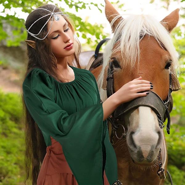 5-pack Fairy Elf Costume Renaissance Traditionell Irish Viking Dress Fairy Elf Ear för Halloween Cosplay Masquerade Party (medium) Green and Brown Large
