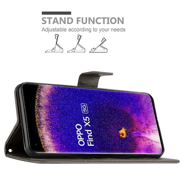 Oppo FIND X5 Cover Case - med blommönster och stativfunktion och kortfack FLORAL GREY FIND X5