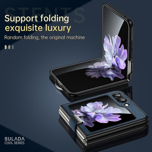 Z Flip 5 Case, tunt Pu Läder Ring Stand Case För Samsung Galaxy Z Flip 5 Med handremshållare Blue