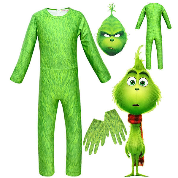 The Grinch Cosplay Kids Christmas Party Costume Outfit Jumpsuit Xmas Fancy Dress Up Set 12-13 Years
