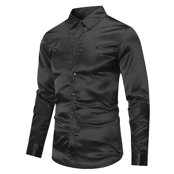 Sliktaa Casual Mode för män glänsande långärmad Slim-Fit formell skjorta Black XL