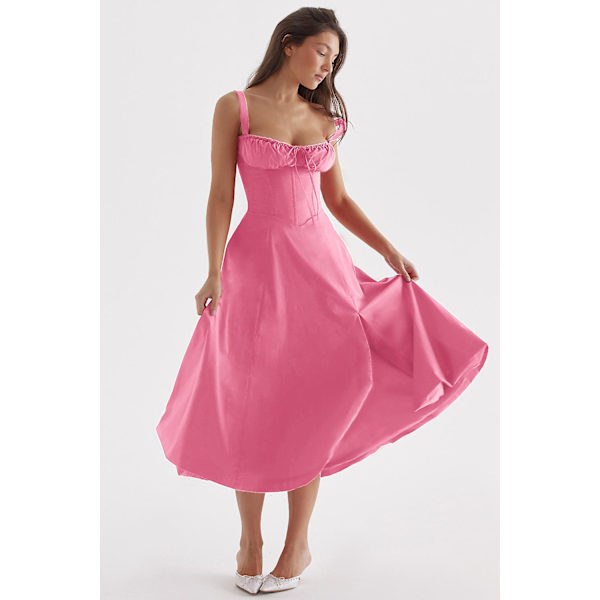 Blommönstrat print ärmlöst rynkad byst delat lår Boho midiklänning Carmen print bustier solklänning Pink Slip Dress Asia 2XL   EU XL