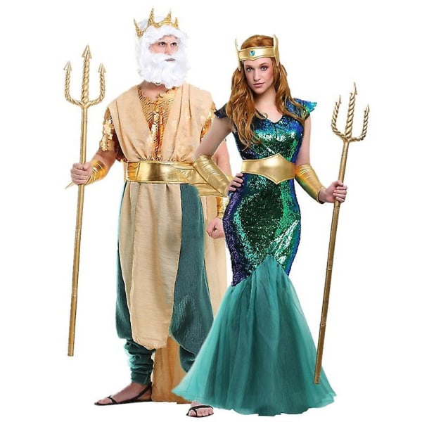 Havets gud Neptunus sjöjungfrukostym Set för Halloween Women L
